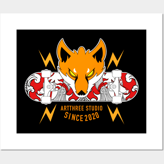 Mystic Fox Spirit on Wheels Wall Art by Artthree Studio